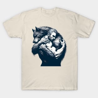 Man and Werewolf Hugging Gay Lovers T-Shirt